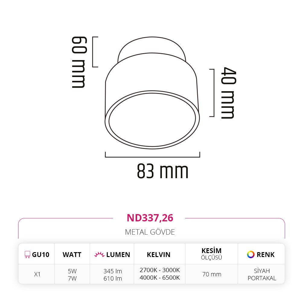 Nevo Sıva Altı Led Spot Siyah Portakal ND337