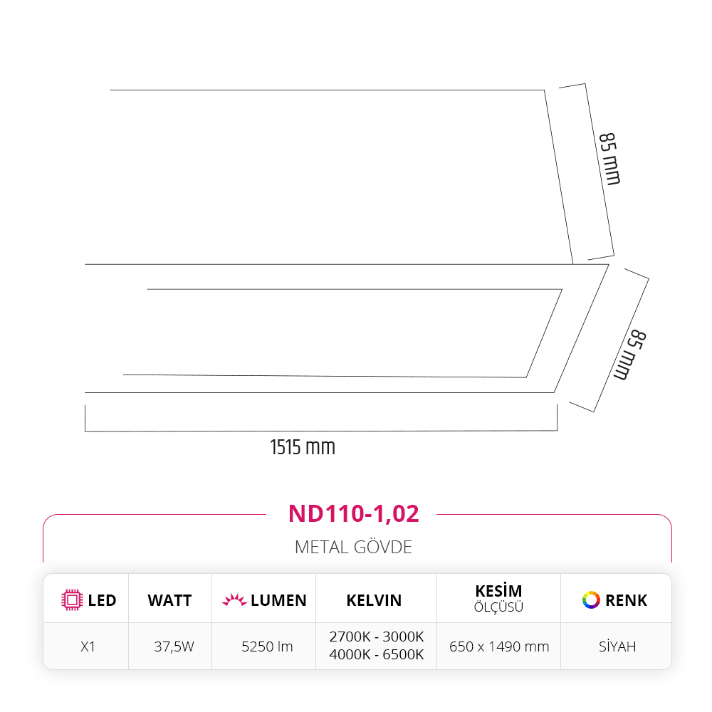 Nevo 150 Cm Sıva Altı Linear Armatür Siyah ND110-1