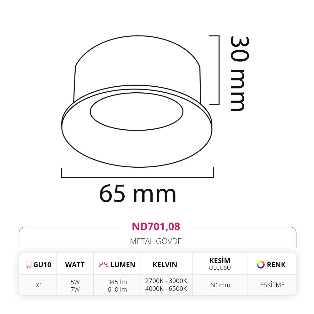 Nevo Sıva Altı Spot Eskitme ND701
