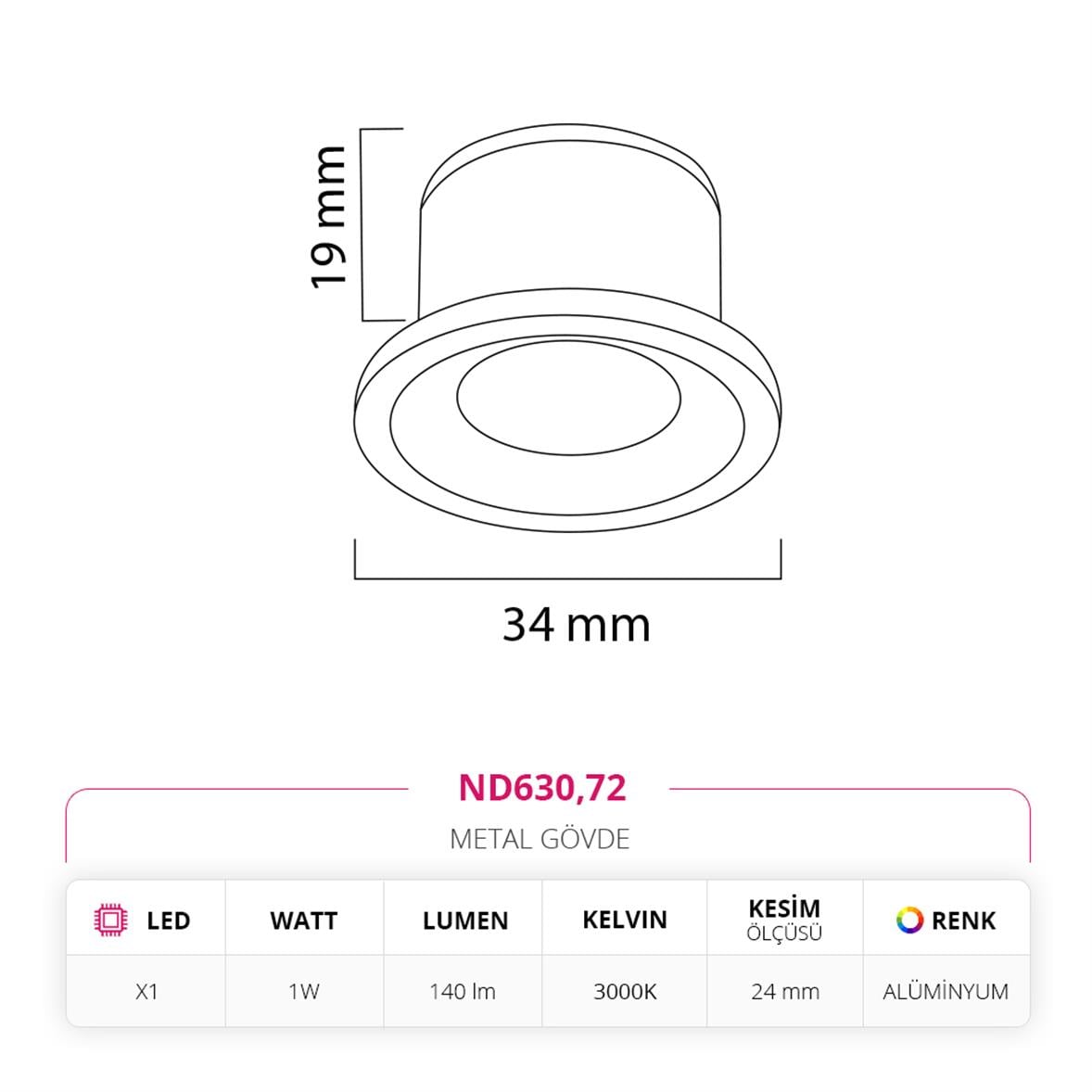 Nevo Sıva Altı Yıldız Spot Alüminyum ND630