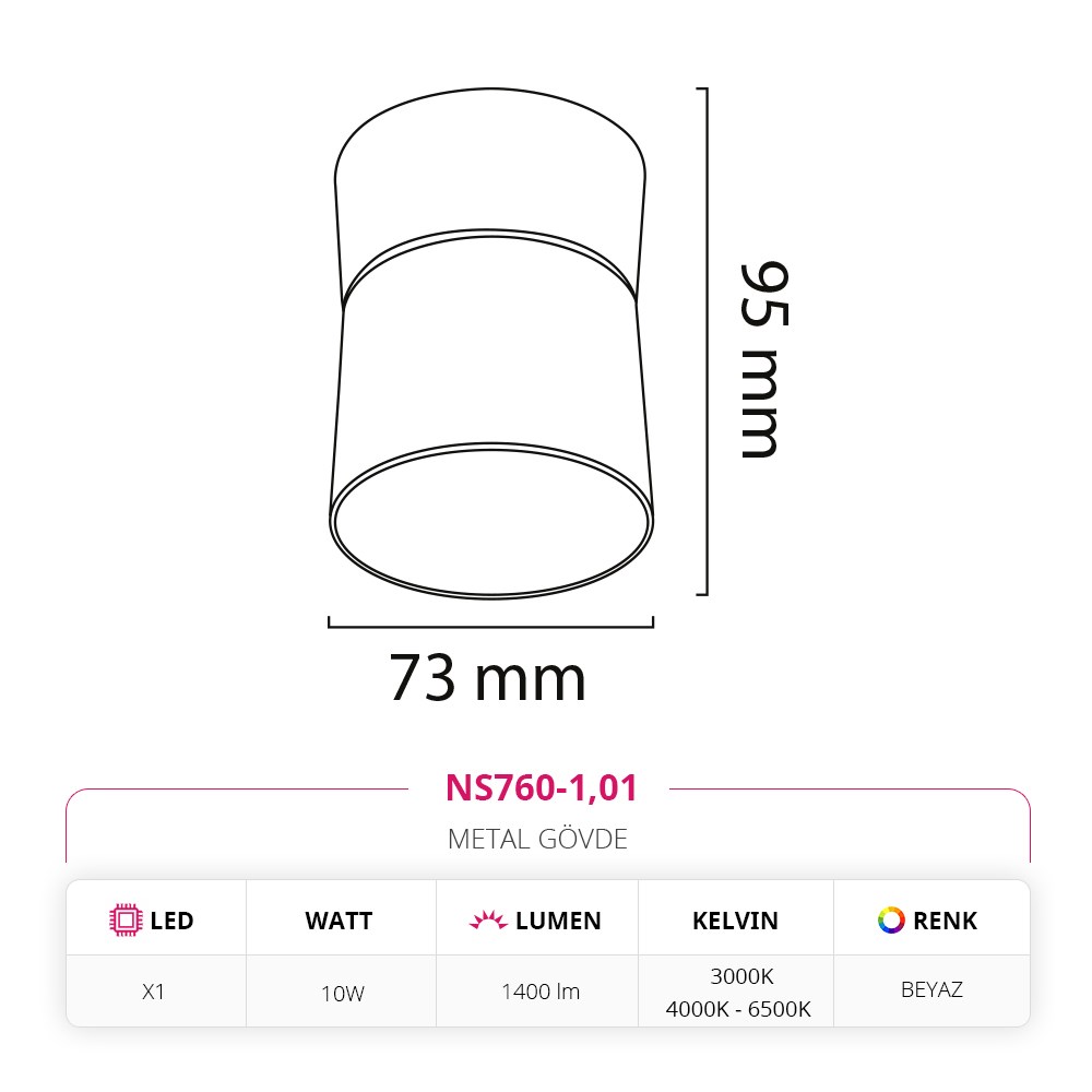 Nevo Sıva Üstü Hareketli Led Spot Beyaz NS760-1