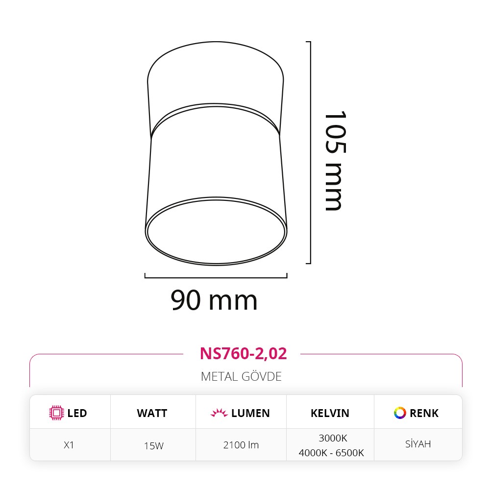 Nevo Sıva Üstü Hareketli Led Spot Siyah NS760-2