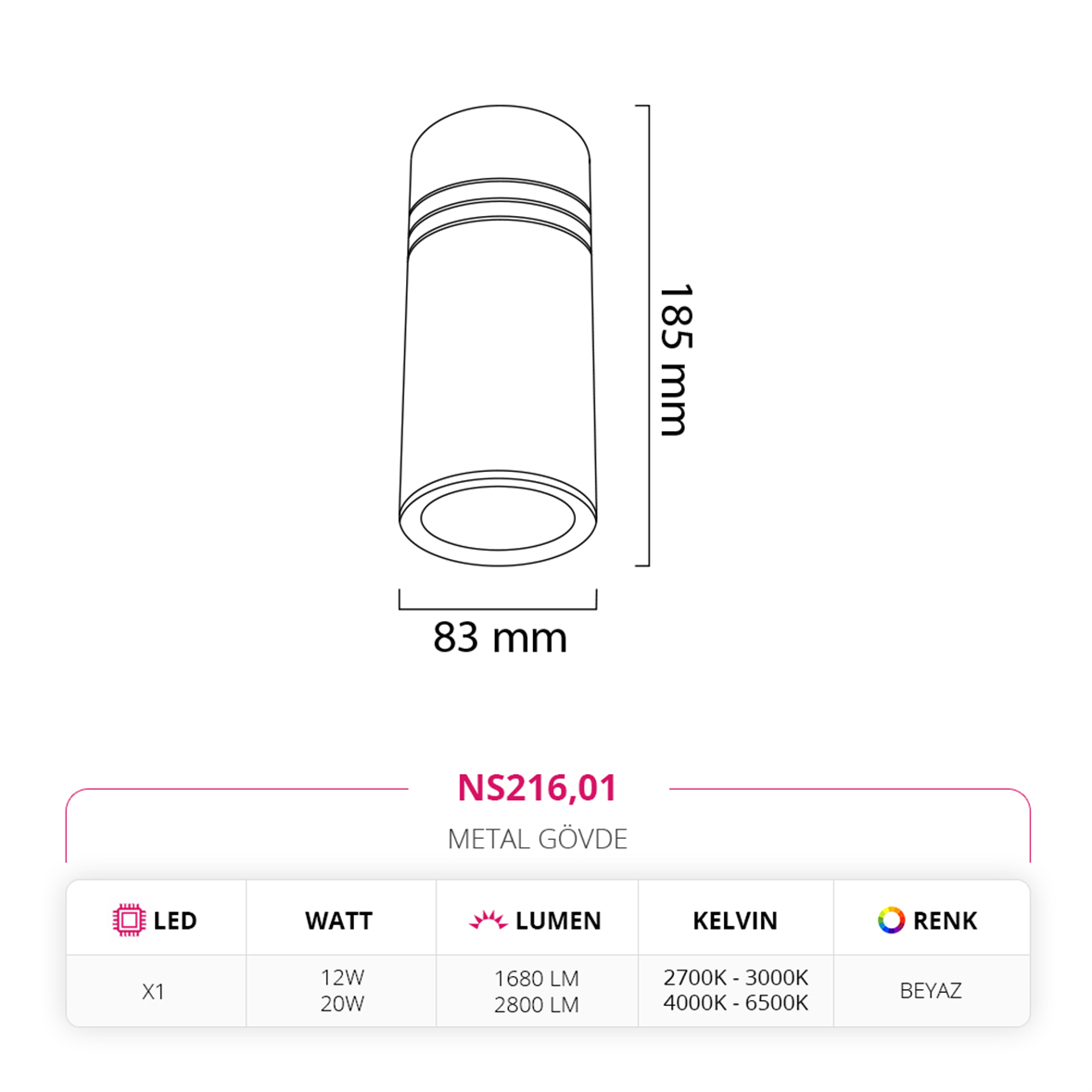 Nevo Sıva Üstü Led Spot Beyaz NS216