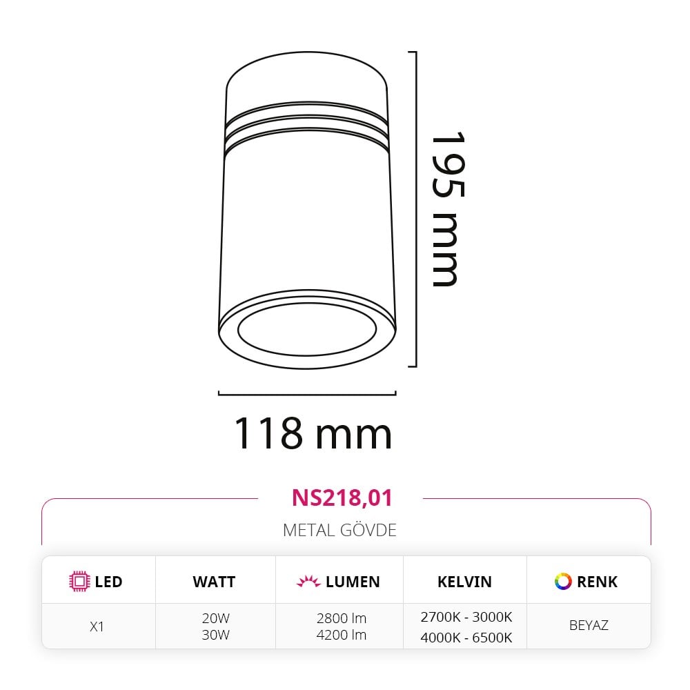 Nevo Sıva Üstü Led Spot Beyaz NS218