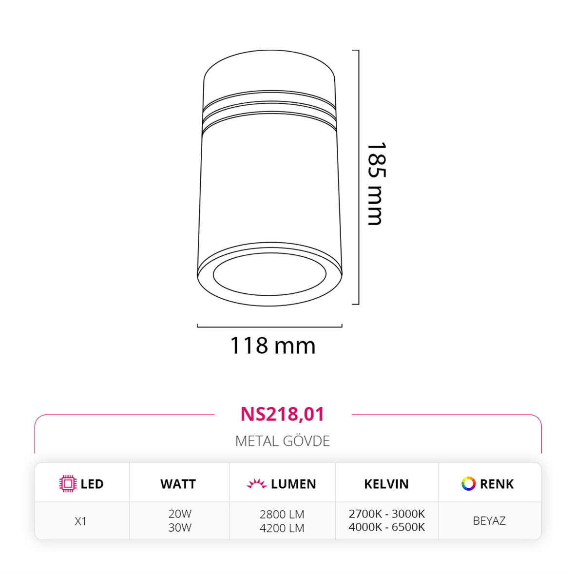 Nevo Sıva Üstü Led Spot Beyaz NS218