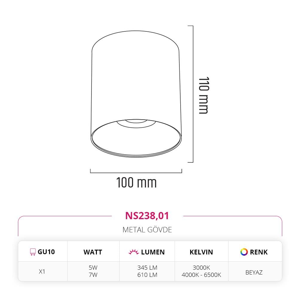 Nevo Sıva Üstü Led Spot Beyaz NS238