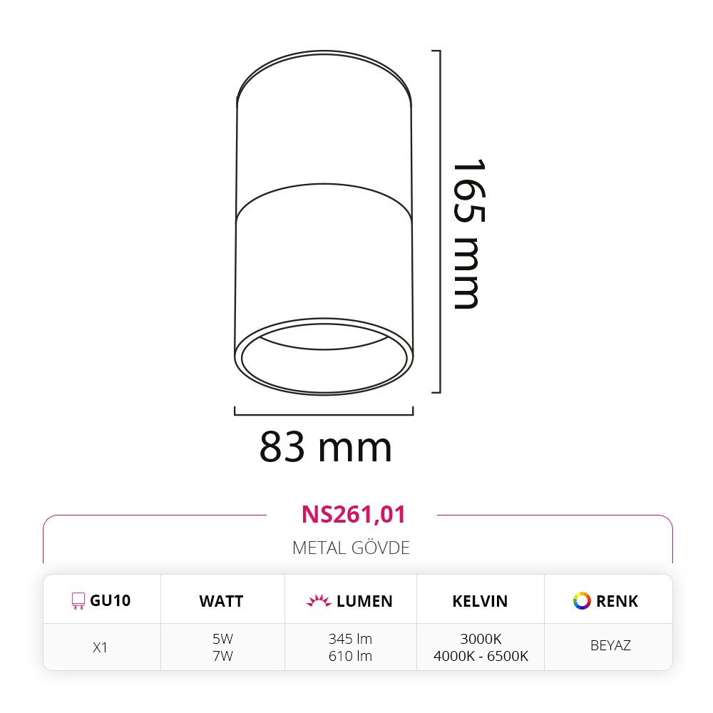 Nevo Sıva Üstü LED Spot Beyaz NS261