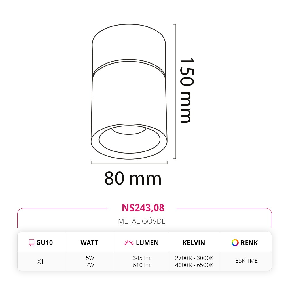 Nevo Sıva Üstü LED Spot Eskitme NS243