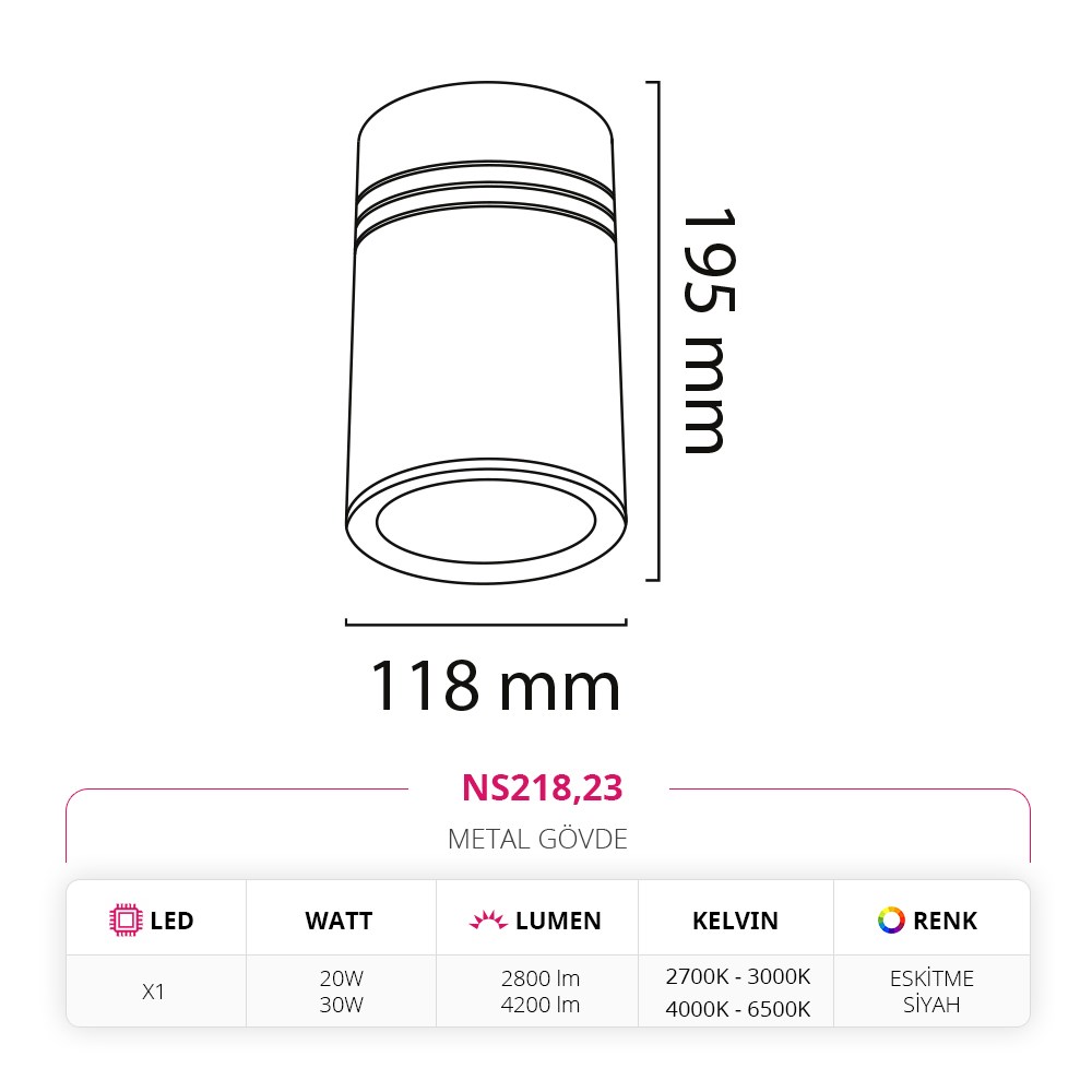 Nevo Sıva Üstü Led Spot Eskitme Siyah NS218