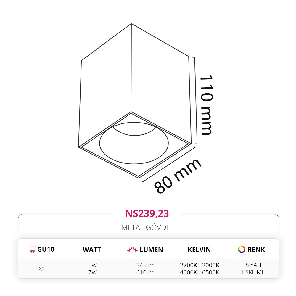 Nevo Sıva Üstü Led Spot Siyah Eskitme NS239