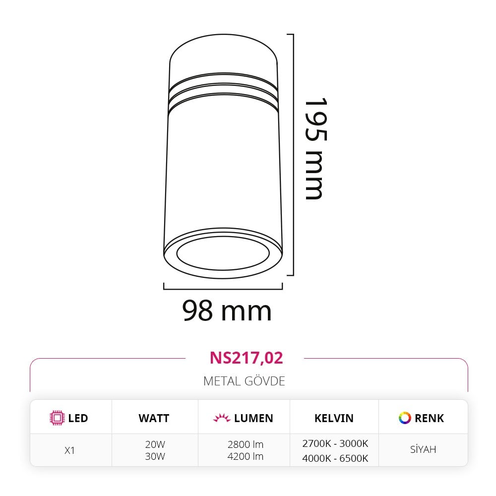 Nevo Sıva Üstü Led Spot Siyah NS217