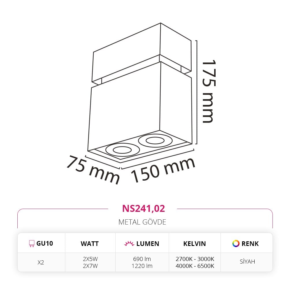 Nevo Sıva Üstü LED Spot Siyah NS241