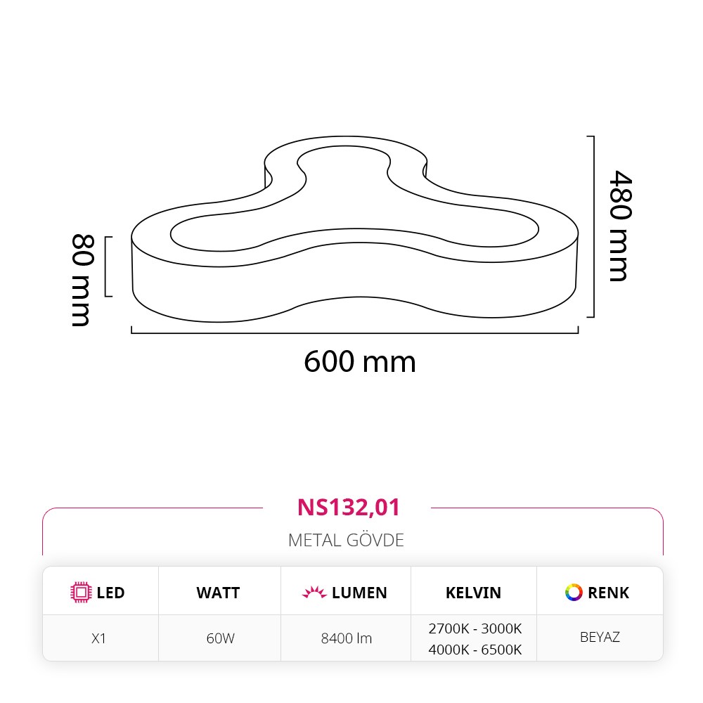 Nevo Sıva Üstü Ledli Linear Tavan Armatürü Beyaz NS132