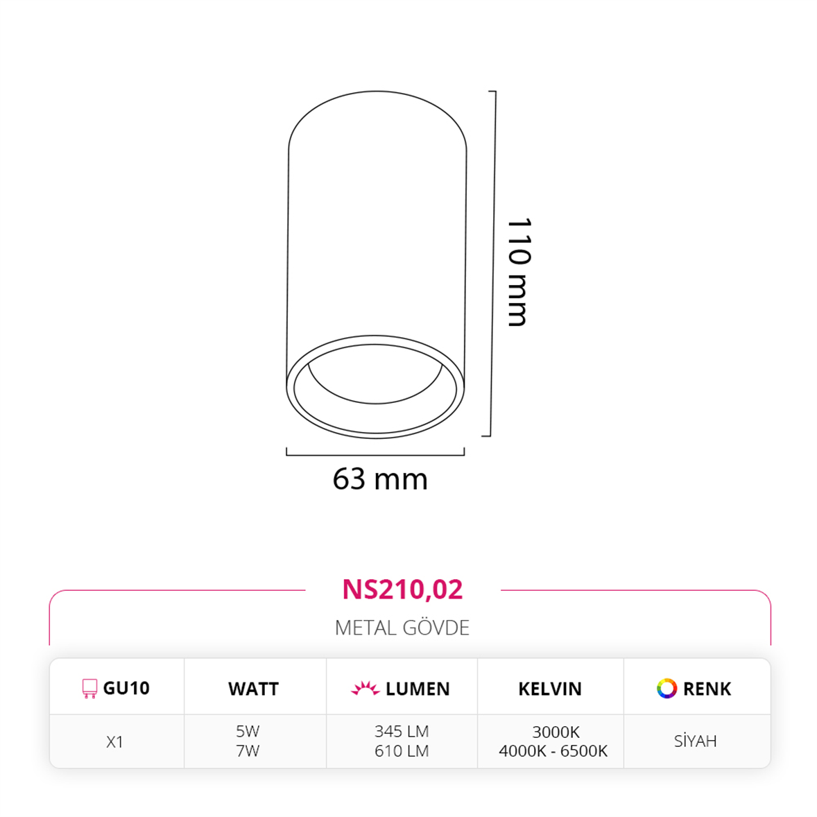 Nevo Sıva Üstü Led Spot Siyah NS210