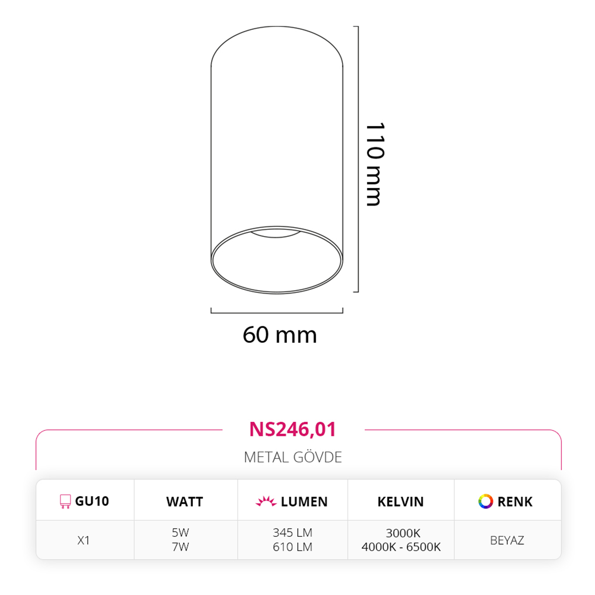 Nevo Sıva Üstü Led Spot Beyaz NS246