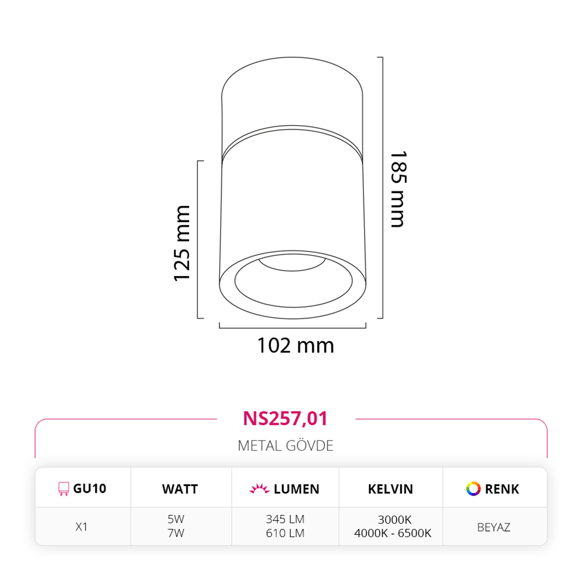 Nevo Sıva Üstü Led Spot Beyaz NS257