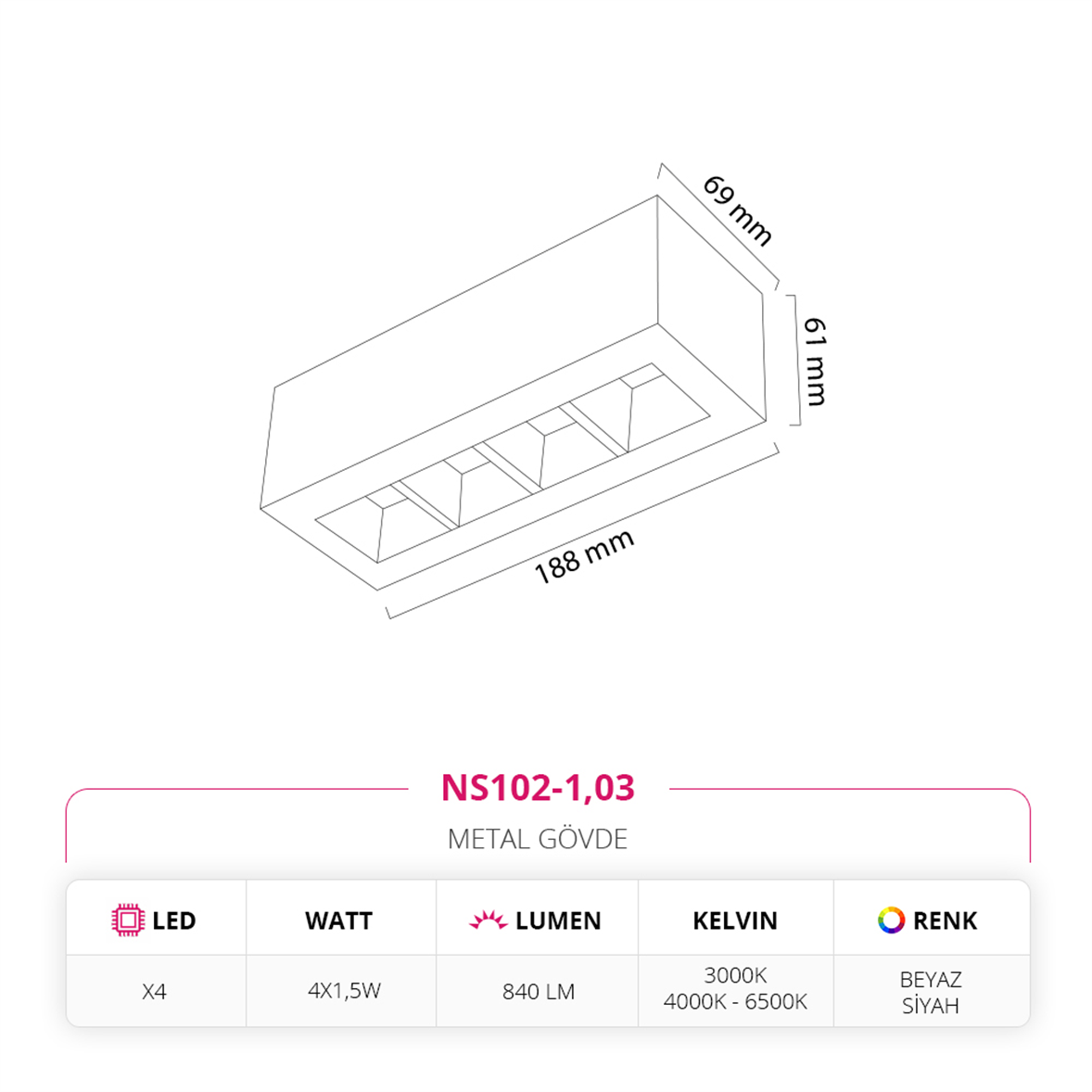 Nevo Sıva Üstü Tavan Armatürü Beyaz Siyah NS102-1