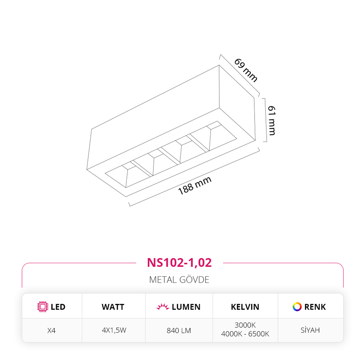 Nevo Sıva Üstü Tavan Armatürü Siyah NS102-1