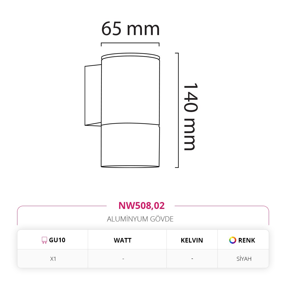 Nevo Tek Yönlü Dış Mekan Aplik Siyah NW508