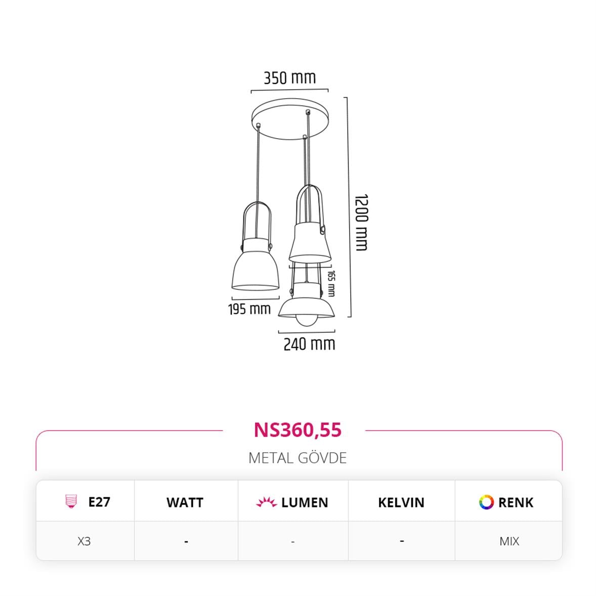 Nevo Üçlü Dekoratif Sarkıt NS360