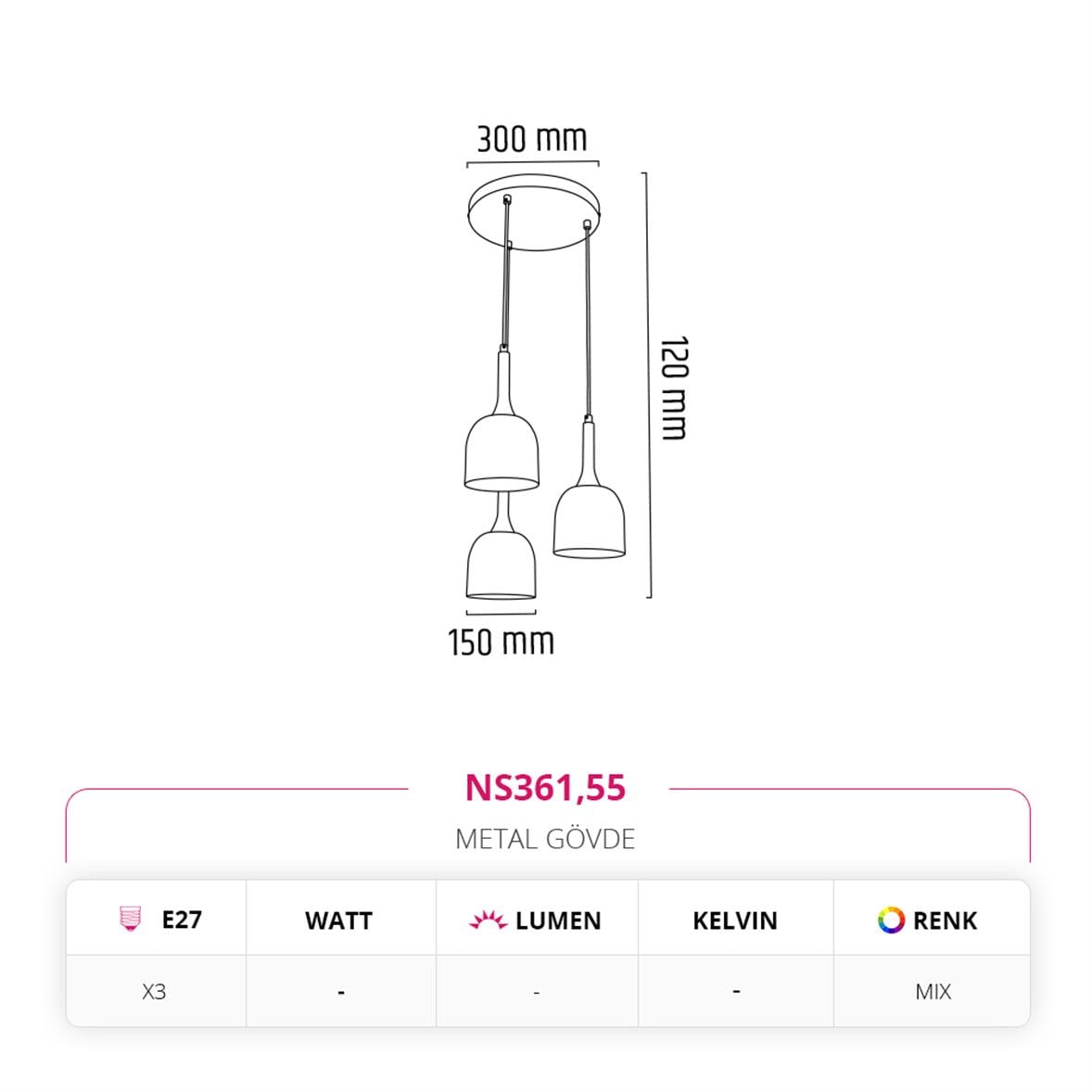 Nevo Üçlü Dekoratif Sarkıt NS361