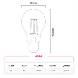 Led Lamp 4W 220V E27 A60 Rustik LED Ampul 10lu Paket
