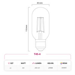 Led Lamp 4W 220V E27 Rustik Led Ampul T45-4