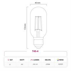 Led Lamp 4W 220V E27 T45 Gemici Rustik LED Ampul 10lu Paket