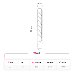 Led Lamp 6W 220V E27 Rustik Led Ampul T30-6