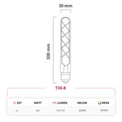 Led Lamp 30 Cm 8W 220V E27 Rustik LED Ampul T30-8