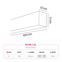 Nevo 100 cm Linear Sarkıt Siyah NS109-1