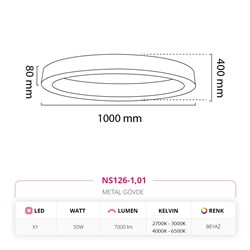 Nevo 100 Cm Sıva Üstü LED Elips Linear Tavan Armatürü Beyaz NS126-1