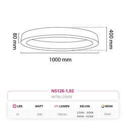 Nevo 100 Cm Sıva Üstü LED Elips Linear Tavan Armatürü Siyah NS126-1