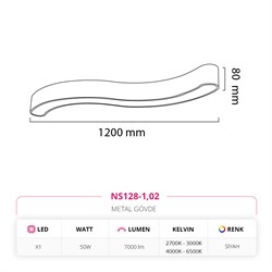 Nevo 120 Cm Sıva Üstü LED Linear Tavan Armatürü Siyah NS128-1