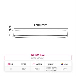 Nevo 120 Cm Sıva Üstü Ledli Linear Tavan Armatürü Siyah NS129-1