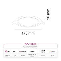 Nevo 12W Sıva Altı Led Panel Beyaz NPL-112