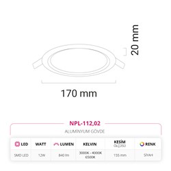 Nevo 12W Sıva Altı Led Panel Siyah NPL-112