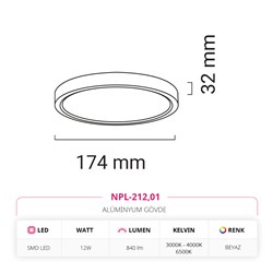 Nevo 12W Sıva Üstü Led Panel Beyaz NPL-212