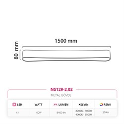 Nevo 150 Cm Sıva Üstü Ledli Linear Tavan Armatürü Siyah NS129-2