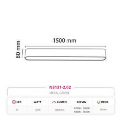 Nevo 150 Cm Sıva Üstü Ledli Linear Tavan Armatürü Siyah NS131-2