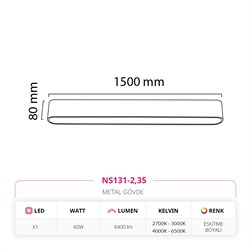 Nevo 150 Cm Sıva Üstü Ledli Linear Tavan Armatürü Eskitme Boyalı NS131-2
