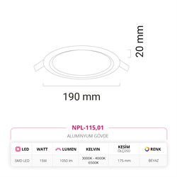 Nevo 15W Sıva Altı Led Panel Beyaz NPL-115