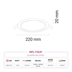 Nevo 18W Sıva Altı Led Panel Beyaz NPL-118