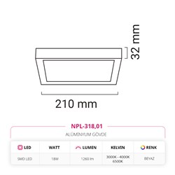 Nevo 18W Sıva Üstü Kare Led Panel Beyaz NPL-318