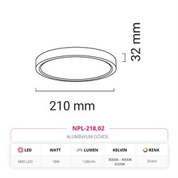 Nevo 18W Sıva Üstü Led Panel Siyah NPL-218