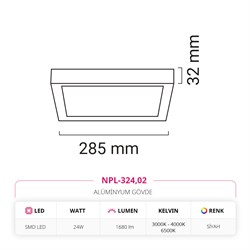 Nevo 24W Sıva Üstü Kare Led Panel Siyah NPL-324