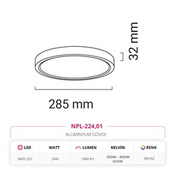 Nevo 24W Sıva Üstü Led Panel Beyaz NPL-224