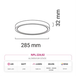 Nevo 24W Sıva Üstü Led Panel Siyah NPL-224