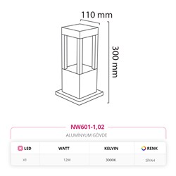 Nevo 30 Cm Bahçe Direk Armatür Siyah NW601-1