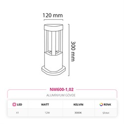 Nevo 30 Cm Bahçe Direk Armatür Siyah NW600-1